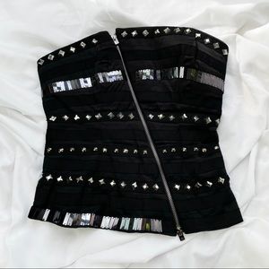 Bebe Black Rhinestoned Studded Bustier Corset Top